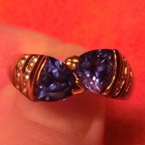 VTG "R" Created 4 CT Tanzanite Ring w/Crystals 7.5